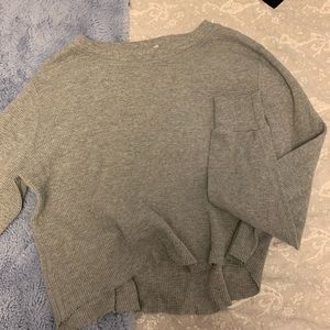 Waffle print Long sleeve cropped top